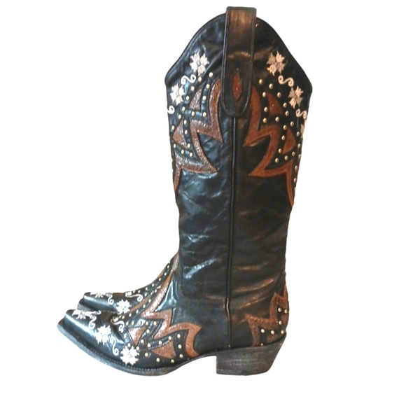 Denver Women's Cowboy Boots Black Studded Embroidered Cowgirl Boots size 7.5 - Picture 5 of 14